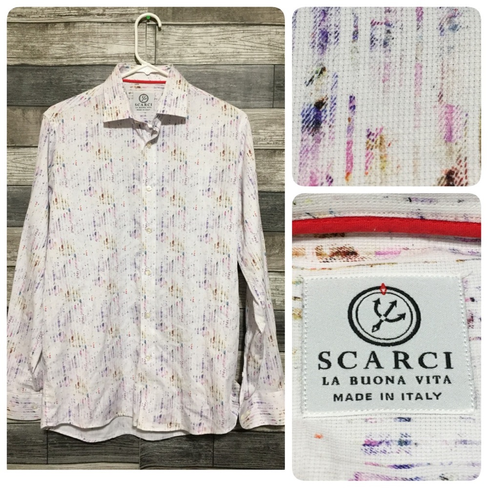 Scarci La Buona Vita Button Up Shirt Men’s M White Rainbow Colors Made In Italy